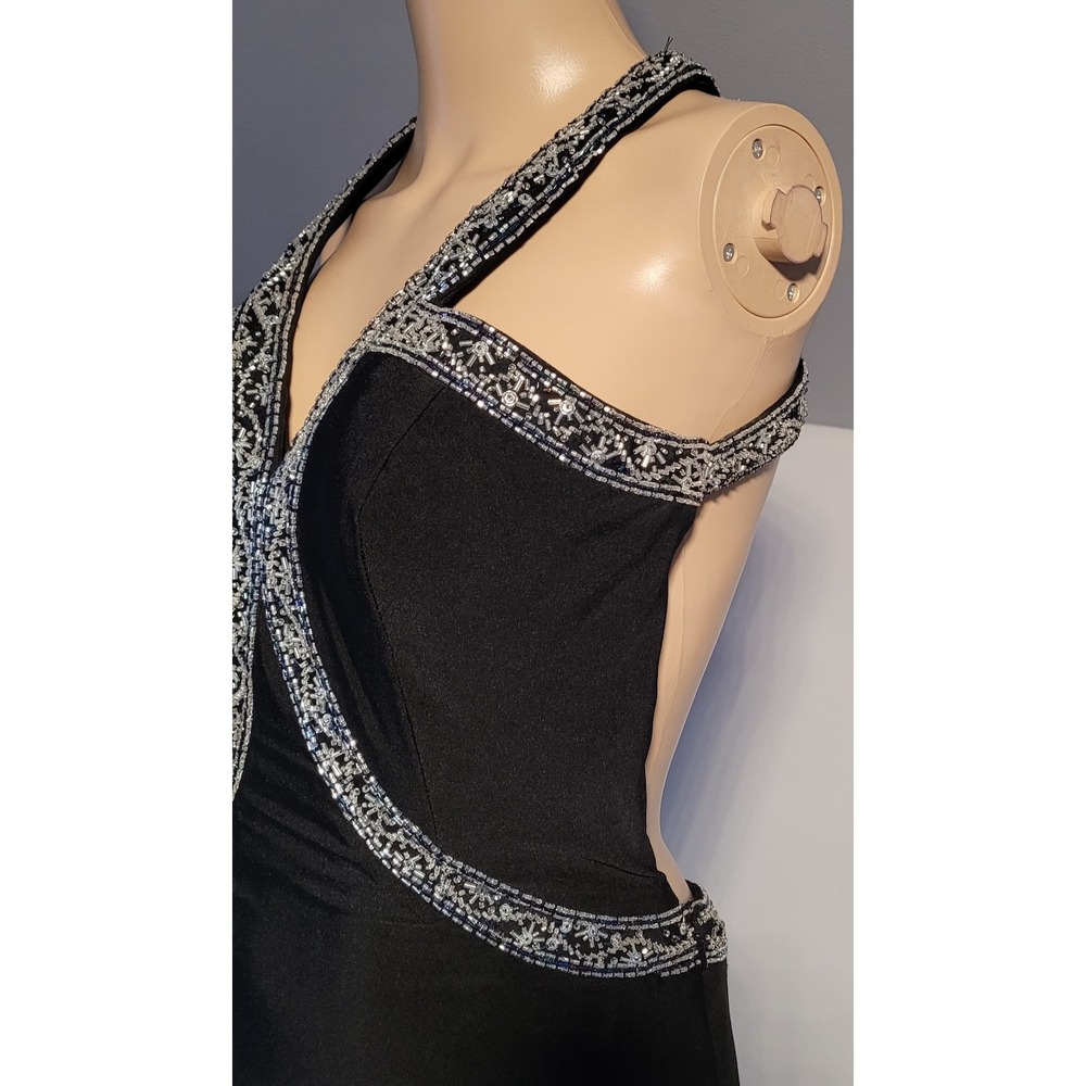 Ladies Black Elegant Dress With Side Zipper , Silver Beading Accents Size Small - Picture 13 of 15